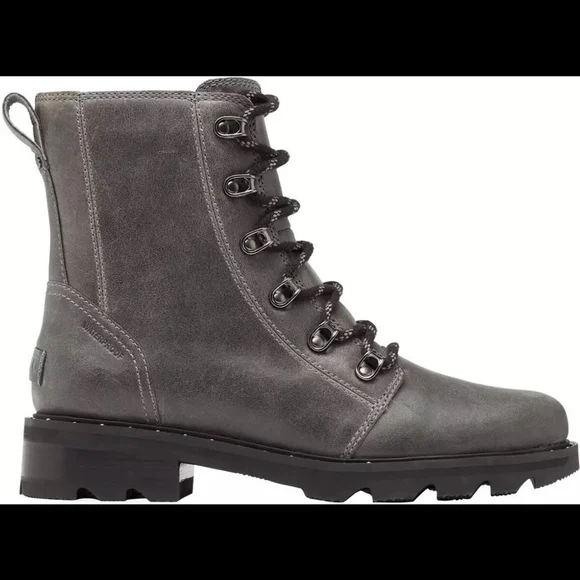 SOREL Women's Lennox Lace distressed gray combat Casual Boots 6 - Picture 3 of 9